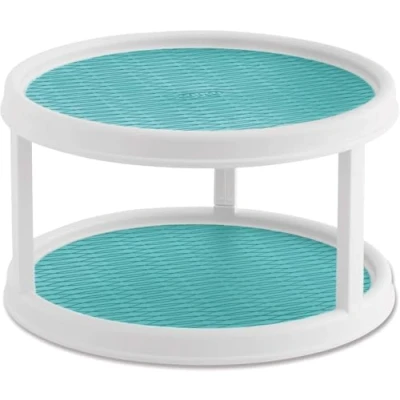 Image of Copco Non Skid 2 Tier Turntable, 12&quot; Ideal for Kitchen, Bathroom, Home Office, Laundry Room, Garage, Craft Pantry Smooth Glide Lazy Susan Organizer with Nonskid Liner and Raised Rim