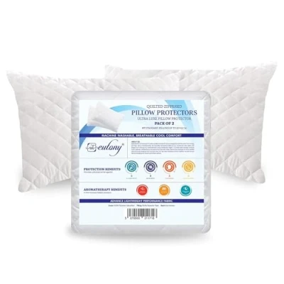 Image of Eutony Pillow Protectors 2 Pack Quilted Zipped Ultra Luxe Protectors, Soft &amp; Breathable Hypoallergenic 50 x 90cm White