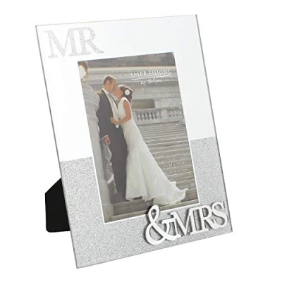 Image of Juliana Mirror Frame with Glitter Mr &amp; Mrs 5&quot; x 7&quot;