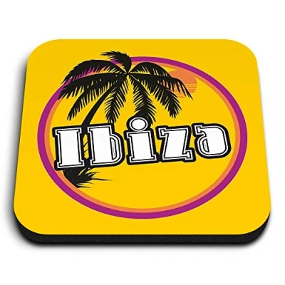 Image of 1 x Square MDF Fridge Magnet Ibiza Sunset Travel Holiday Stamp 7120