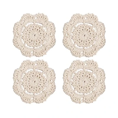Image of Phantomon Lace Round Crochet Doilies Handmade Coasters, 4 Inch, Pack of (Beige)