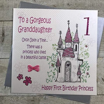 Image of WHITE COTTON CARDS Large Fairy Tale, Princess Castle, to A Gorgeous Granddaughter Handmade 1st Birthday Card, XGL4