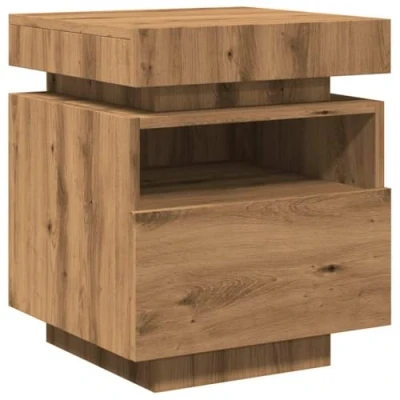Image of vidaXL Bedside Cabinet Table LED Lights Artisan Oak, Engineered Wood, 40x39x48.5cm, Bedroom, Nightstand