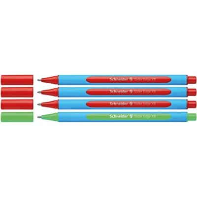 Image of Schneider 152272 Slider Edge XB Teacher Correction Set (Set of 4 Ballpoint Pens in Stand, Line Width XB) Red, Green