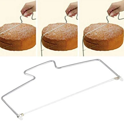 Image of Gemini_mall Professional Cake Cutter, Adjustable Double Stainless Steel Cutting Wire Bread Slicer Leveller Baking Tool Silver