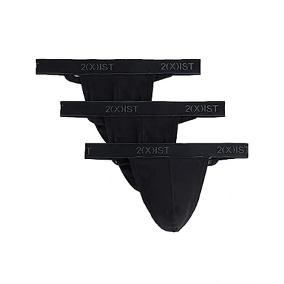 Image of 2(X)IST Men&#039;s Essential Cotton Y back Thong 3 pack Underwear, Black, M UK