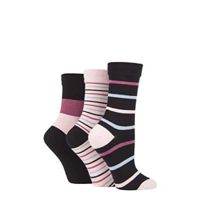 Image of SockShop Ladies Gentle Bamboo Socks with Smooth Toe Seams In Plains and Stripes Pack of 3 Dust 4 8