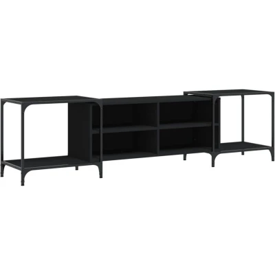 Image of vidaXL TV Cabinet in Black Engineered Wood Adjustable Size, Multiple Shelves, and Industrial Style Metal Frame for Living Room or Bedroom