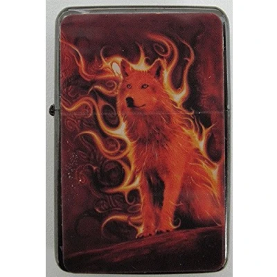 Image of WOLF FLAME DESIGN PETROL LIGHTER IN GIFT TIN (Black Ice)