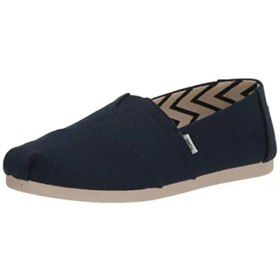 Image of TOMS Women&#039;s Alpargata Loafer Flat, Navy Wide Recycled Cotton Canvas, 5 UK
