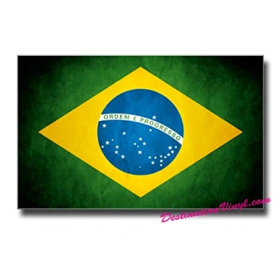 Image of 2 x Glossy Vinyl Stickers Brazil Flag Distressed Idea Brazilian #0009 (As Shown.)