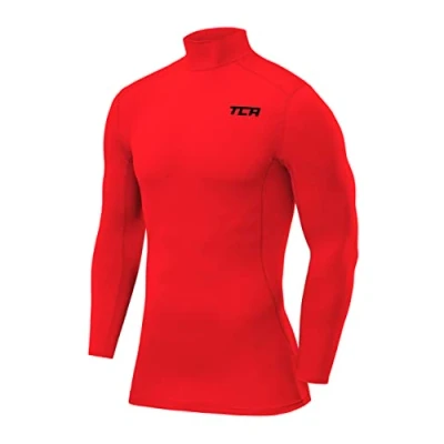 Image of TCA Boys&#039; Pro Performance Compression Base Layer Long Sleeve Top Mock Neck High Risk Red, 8 10 Years