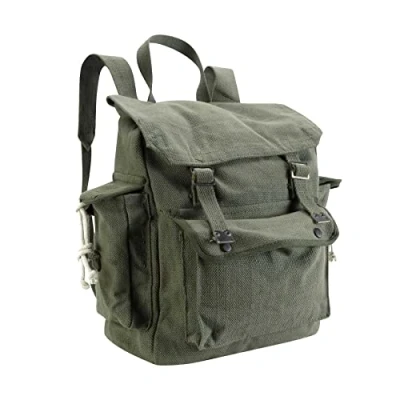 Image of Retro Canvas Webbing Backpack Satchel (Olive)