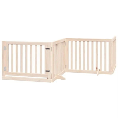 Image of vidaXL Dog Gate with Door Foldable 4 Panels 320 cm Poplar Wood