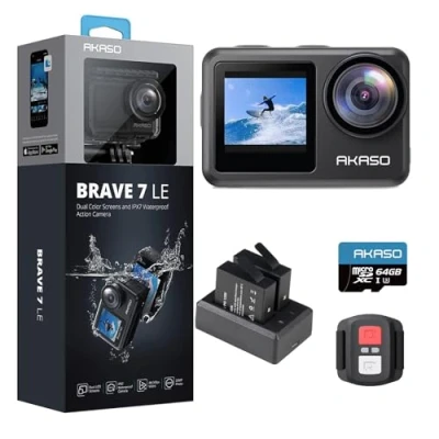 Image of AKASO Brave 7 LE Action Camera with 64GB microSDXC Memory Card 40M Waterproof Underwater EIS 2.0 Native 4K 20MP Touch Screen WiFi Sports Remote Control Vlog
