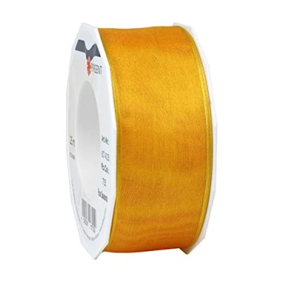 Image of Präsent Four Seasons Organza Wired Edge Ribbon Cabin Yellow 40 mm Width, 25 m Length