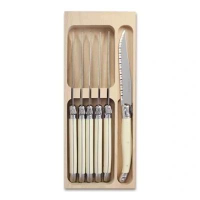 Image of Laguiole 6 x Steak Knifes Ivory Colour Set In wooden Tray Made France