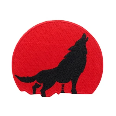 Image of Red Wolf Moon Iron on Patch Patch, Wolves Patches, Biker Embroidery Motorcycle ironable Round Badges Finally Home
