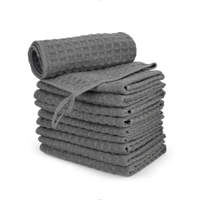 Image of watchget Barista Micro Cloth 10 Pack, Microfiber Cleaning Towels Waffle Weave Kitchen Dish Coffee Bar Towel Machine Cloth, Dark Grey(12&quot;x12&quot;)