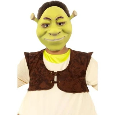 Image of Smiffys Shrek EVA Mask Child, Official License with 3D Ears &amp; Elastic Band for Easy Wear, Featuring a Secure Fit, Ideal Halloween or Fancy Dress
