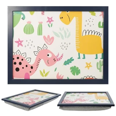 Image of The Magic Toy Shop Wooden Lap Trays with Bean Bag Cushion Large Padded Tray for Kids Adults Food Laptop Bed Table Dinner TV (Dinosaurs)
