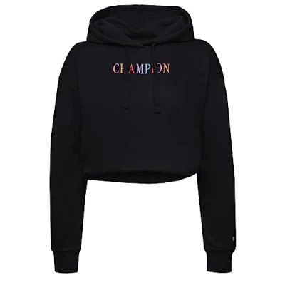 Image of Champion Women&#039;s Legacy Graphics Powerblend Crop Boxy Hooded Sweatshirt, Black, L