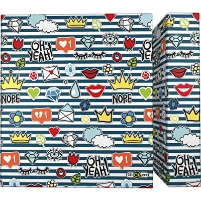 Image of Grafoplás 88172656. 4 Ring Binder, A4, Mixed Rings 40 mm, Soft Anti Fingerprint Plasticized Stickers Collection, Crown
