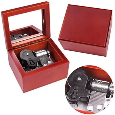 Image of Sinzyo Music Box Carved Wood Wind Up Musical Gift for Christmas,Birthday,Valentine&#039;s Day(Red Box,Tune: Grandfather’S Clock)