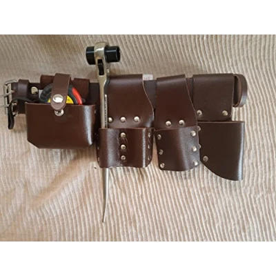 Image of Scaffolding Leather BBI Tool work Belt with Set Spanner ratchet level TapePouch/Pockets/Frog (Belt 1721 tape)