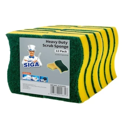 Image of MR.SIGA Heavy Duty Scrub Sponge, Pack of 12, Size:11 x 7 3 cm, 4.3&quot; 2.8&quot; 1.2&quot;