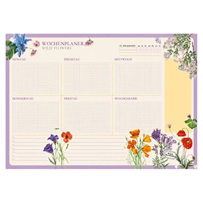 Image of Grupo Erik German Version Botanical Wild Flowers A3 Desk Pad with Daily, Weekly and Monthly Calendar Desktop Planner Note 54 Undated Tear Off Sheets 11.7 x 16.5 inches To Do List