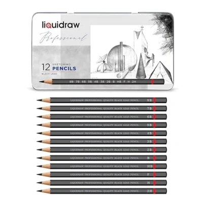 Image of Liquidraw Drawing Pencils Set of 12, Graded For Artists, Sketching, Art, Sketch (8B 2H) Graphite Hard &amp; Soft Pencil