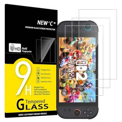 Image of NEW&#039;C 3 Pack Designed for Nintendo Switch 2 Screen Protector Tempered Glass, Case Friendly Anti Scratch Bubble Free Ultra Resistant
