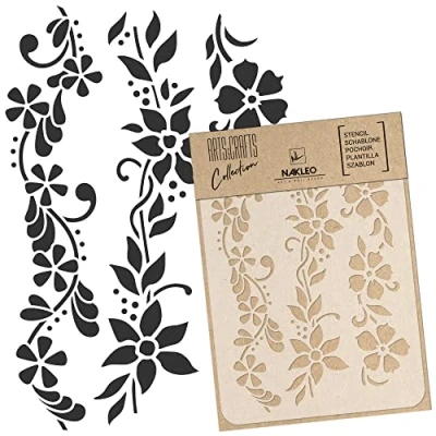 Image of NAKLEO DIY Reusable Plastic Stencil Flowers Mini Border Art Craft Wall Painting Pattern Template Scrapbooking Decoupage Fabric Furniture Wood (21x30cm / 8.3 x 11.7)