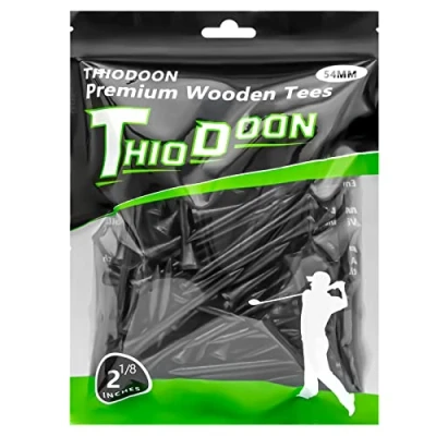 Image of THIODOON Golf Tees 54mm Less Friction Wooden Training for Golfer Professional Natural Wood Bulk 100 Count Golfing Black
