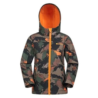 Image of Mountain Warehouse Exodus Kids Softshell Jacket Breathable, Wind &amp; Water Resistant, Fleece Lined Coat For Boys Girls Autumn, Winter, Hiking Outdoors Dark Khaki Size 9 10 Years