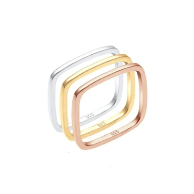 Image of Elli Women&#039;s 925 Sterling Silver Tricolour Square Geo Ring, Size N