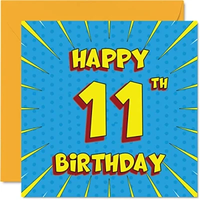 Image of Fun 11th Birthday Cards for Boys Girls Comic Book Happy Card Sister Granddaughter Grandson Son Daughter Brother Cousin Nephew Niece, 145mm x Greeting Cards,