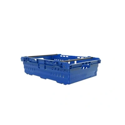 Image of AUTORCE Stacking Nesting Crate Ventilated With Bale Arm Plastic Box, Durable Foldable Stackable Supermarket Storage Box (40 Litre 400x600x170mm Blue)