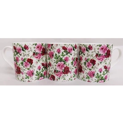 Image of Rainbow Decors English Rose Mugs Set 4 Fine Bone China 9 oz Balmoral Pink Roses Cups Hand Decorated UK