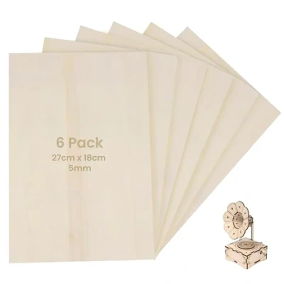Image of Belle Vous 6 Pack 5mm Plywood Plaques 27 x 18cm / 10.63 7.09 Unfinished DIY Wood Craft Board for Sign &amp; Plaque Projects Ideal Laser Cutting, Painting, Engraving, Fretwork Pyrography