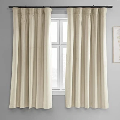 Image of HPD Half Price Drapes Signature Velvet Thermal Blackout Curtains for Living Room 63 Inch Long (1 Panel) Rod Pocket Insulated Bedroom Window Curtains, 50W x 63L, Alabaster Beige