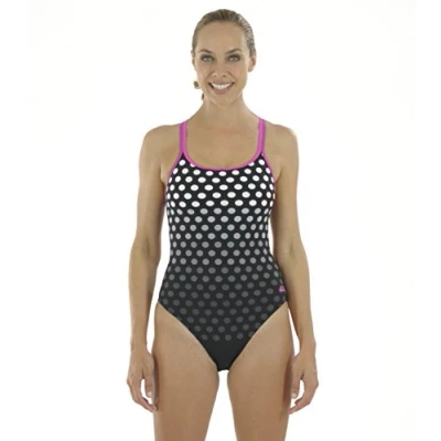 Image of Zoggs Women&#039;s Lilli Pilli Twin Back Swimming Costume Black/White, 30 Inch/Size 6