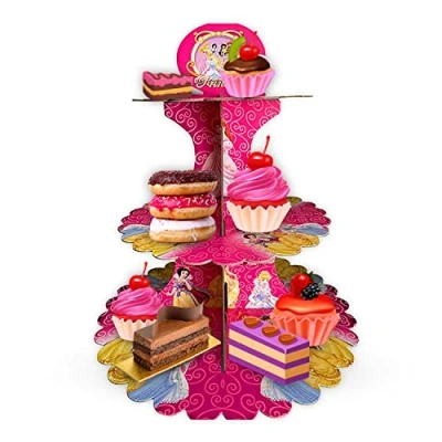 Image of AEX 3 Tiers Cake Stand Cardboard Birthday Cupcake Stands Biodegradable Round Food Display For Afternoon Tea Dessert Holder Fruit Desserts Princess1