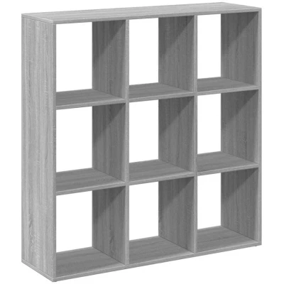 Image of vidaXL Room Divider Bookcase 9 Cubical Compartment Bookshelf/Display Shelf Grey Sonoma Engineered Wood 102 x 29 103.5 cm