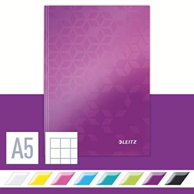 Image of Leitz A5 Hard Cover Notebook, Purple (80 Sheets, Squared Paper, 90 gsm Ivory Wow Range)
