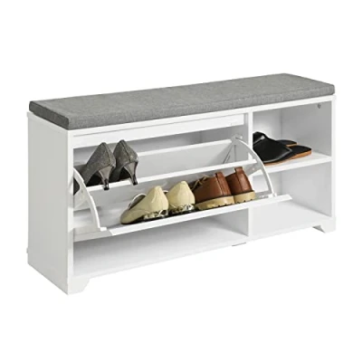Image of SoBuy FSR119 W, Hallway Shoe Bench Rack Cabinet with Seat Cushion and Flip drawer