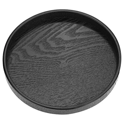 Image of ASHATA Wooden Serving Tea Tray, Anti Slip Waiter Tray Round Wood Coffee Snack Food Meals Eco Friendly Versatile Kitchen Black(30cm)