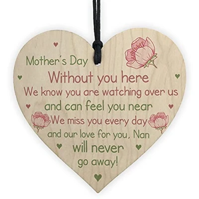 Image of RED OCEAN Mothers Day Memorial Plaque For Nan Wooden Heart Mother&#039;s Sign