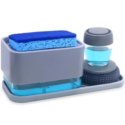 Image of Dish Soap Dispenser with Sponge Holder for Kitchen Sink Newest 4 in 1 Countertop Washing Up Liquid Dishwashing Pump